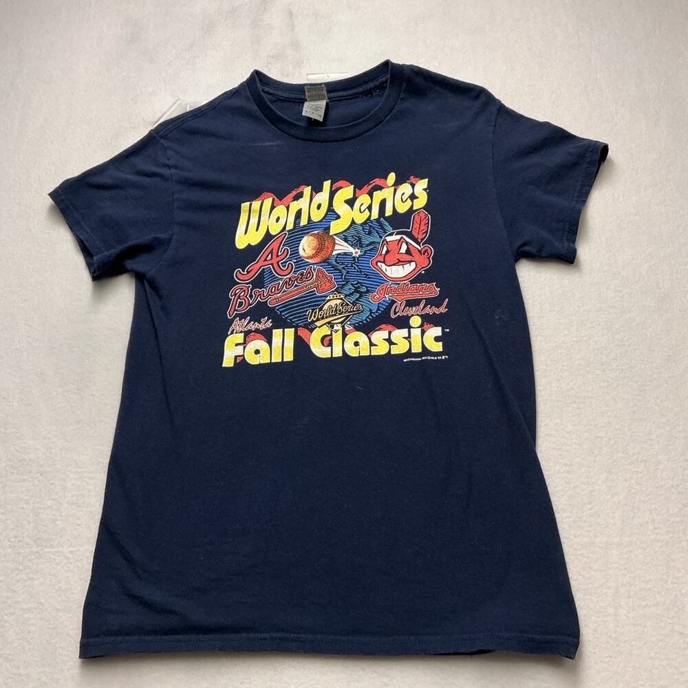 Vintage Unisex 1995 World Series Braves vs Indians Tee MLB - Navy Sz S , 4048